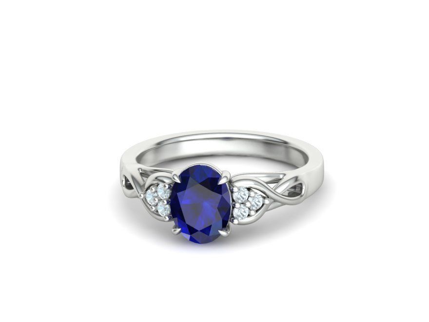 925 Sterling Silver Oval Blue Sapphire and Diamond Ring - Elegant Jewelry