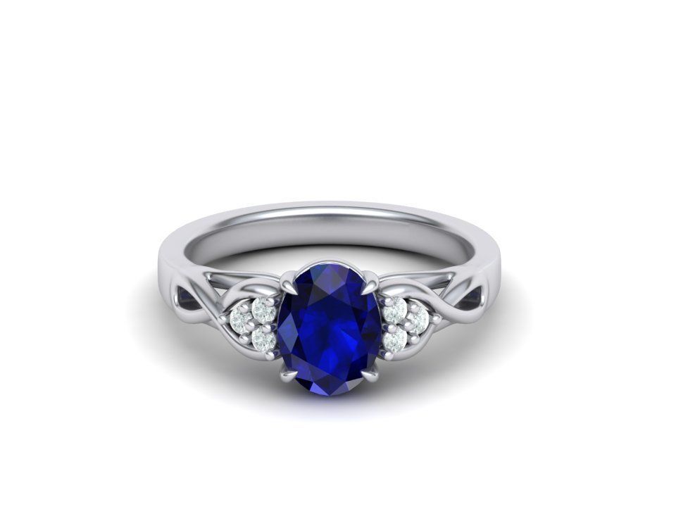 925 Sterling Silver Oval Blue Sapphire and Diamond Ring - Elegant Jewelry