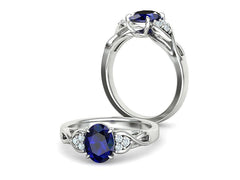 925 Sterling Silver Oval Blue Sapphire and Diamond Ring - Elegant Jewelry