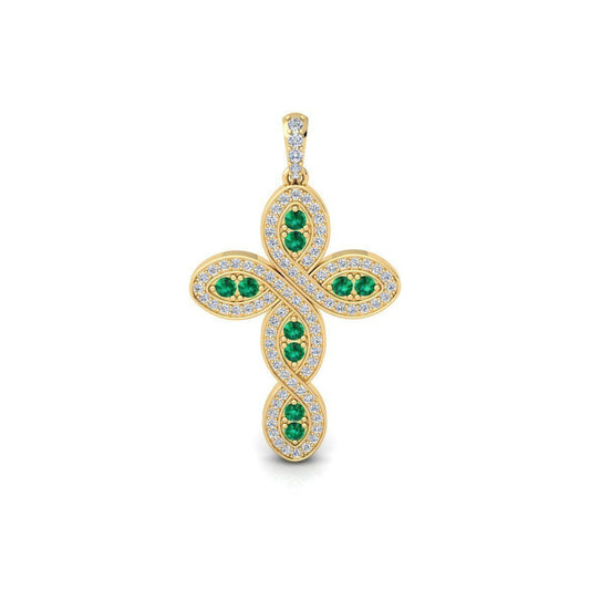 Unique Emerald and Diamond Cross Charm - Christian Religious Pendant