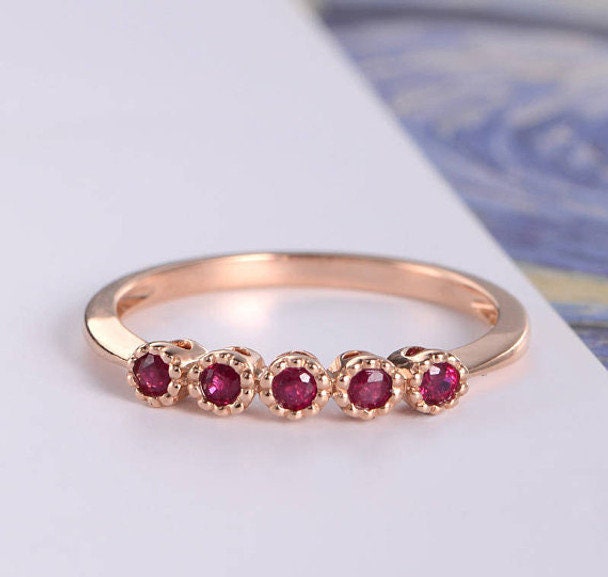 Ruby Dainty Baguette Stacking Ring, Gold Minimalist Ring, Simple Ruby Ring, Sterling Silver Ring, Thin Ring, Delicate Ring, Gift for Her