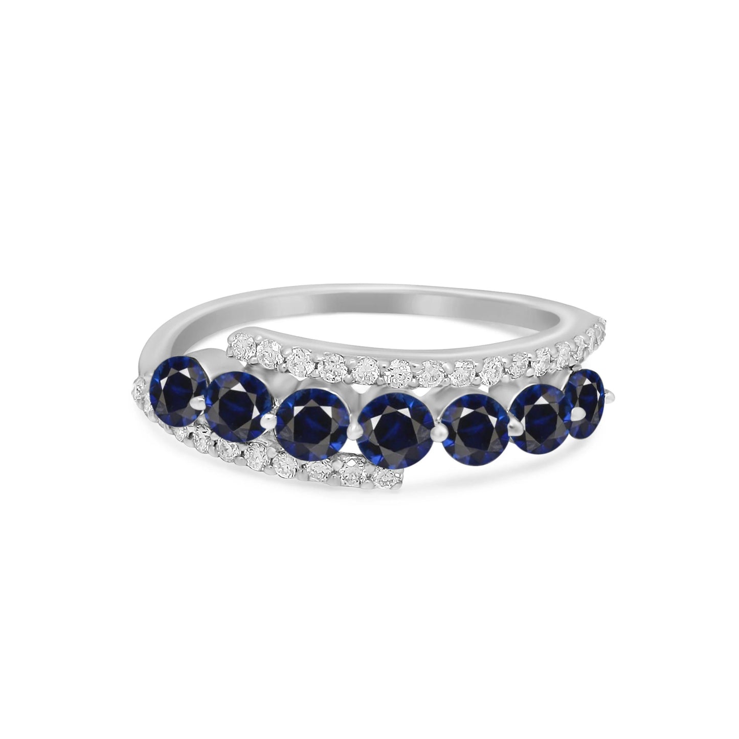 Blue Sapphire Diamond Ring: Sterling Silver September Birthstone