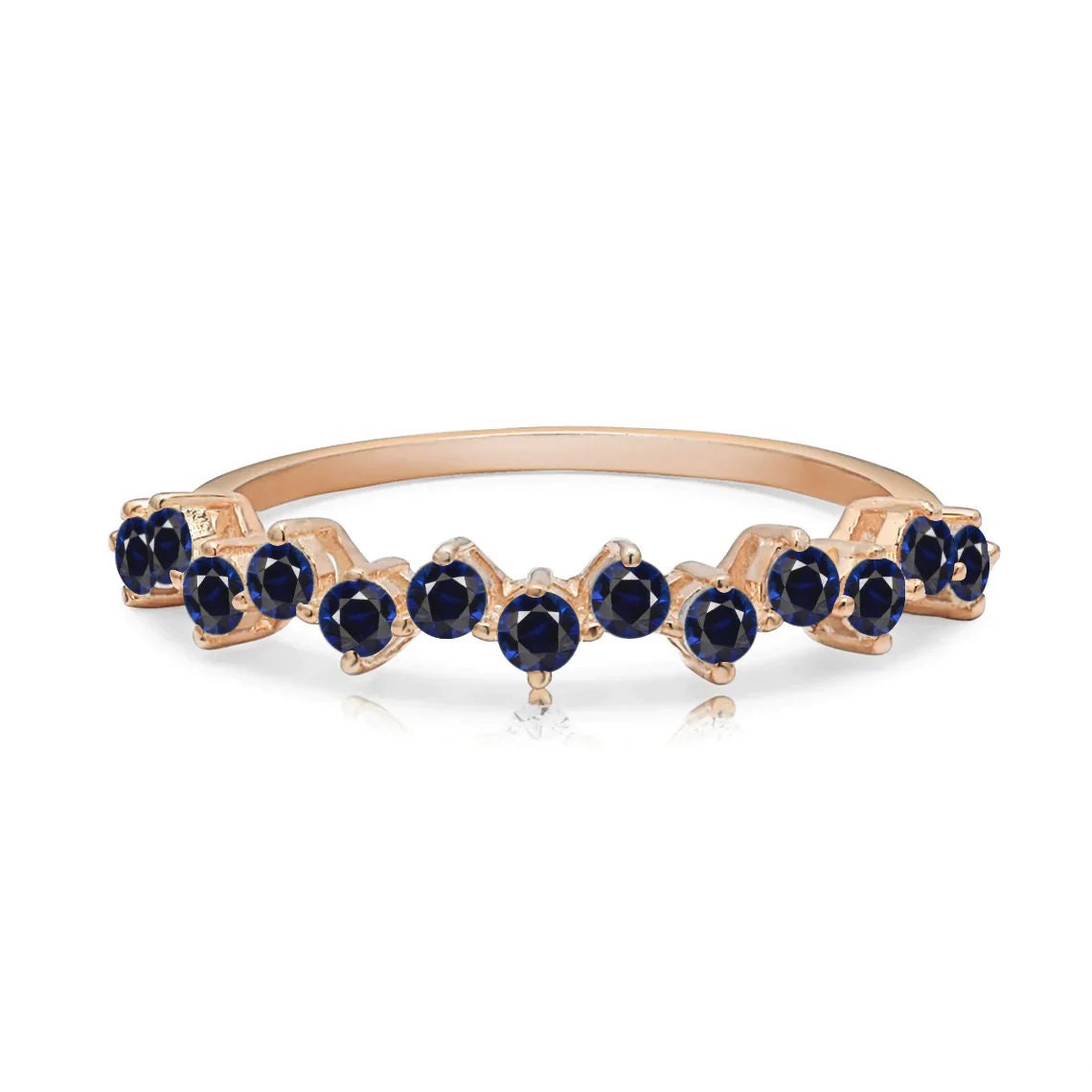 Blue Sapphire Half Eternity Band - Infinity Wedding Anniversary Ring