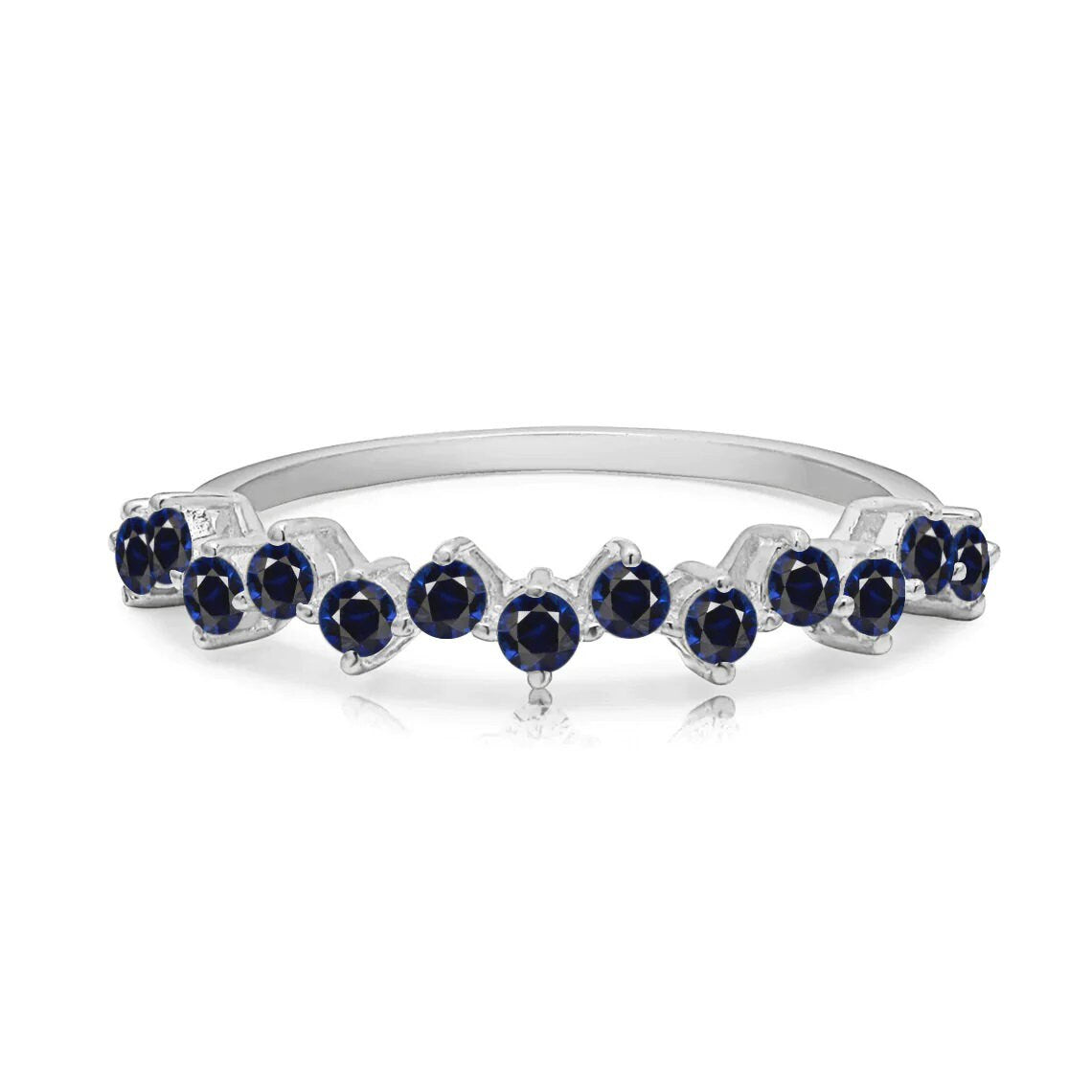 Blue Sapphire Half Eternity Band - Infinity Wedding Anniversary Ring