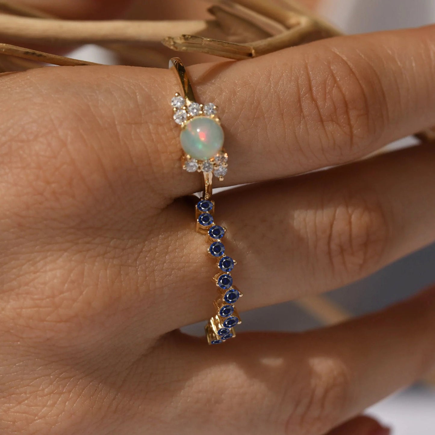 Blue Sapphire Half Eternity Band - Infinity Wedding Anniversary Ring