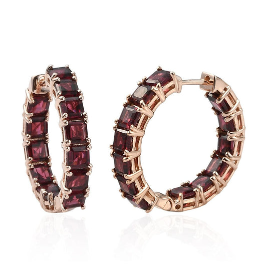 Garnet Hoop Earrings: 925 Sterling Silver, Red Gemstone