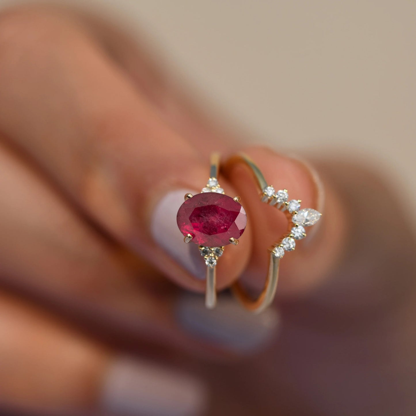 Anniversary Gift for Wife - Oval Ruby Diamond Ring