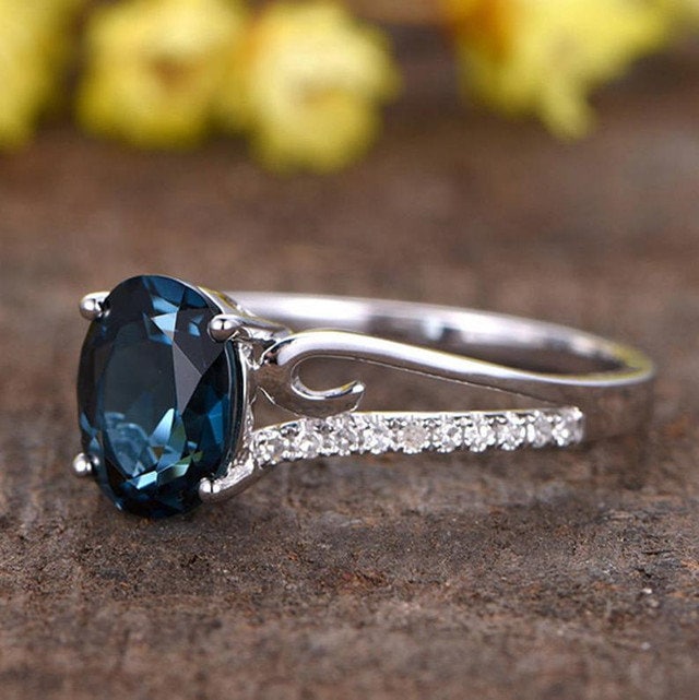 London Blue Topaz Oval Ring - Natural Gemstone in 14K Solid Gold - Perfect Gift for Mom