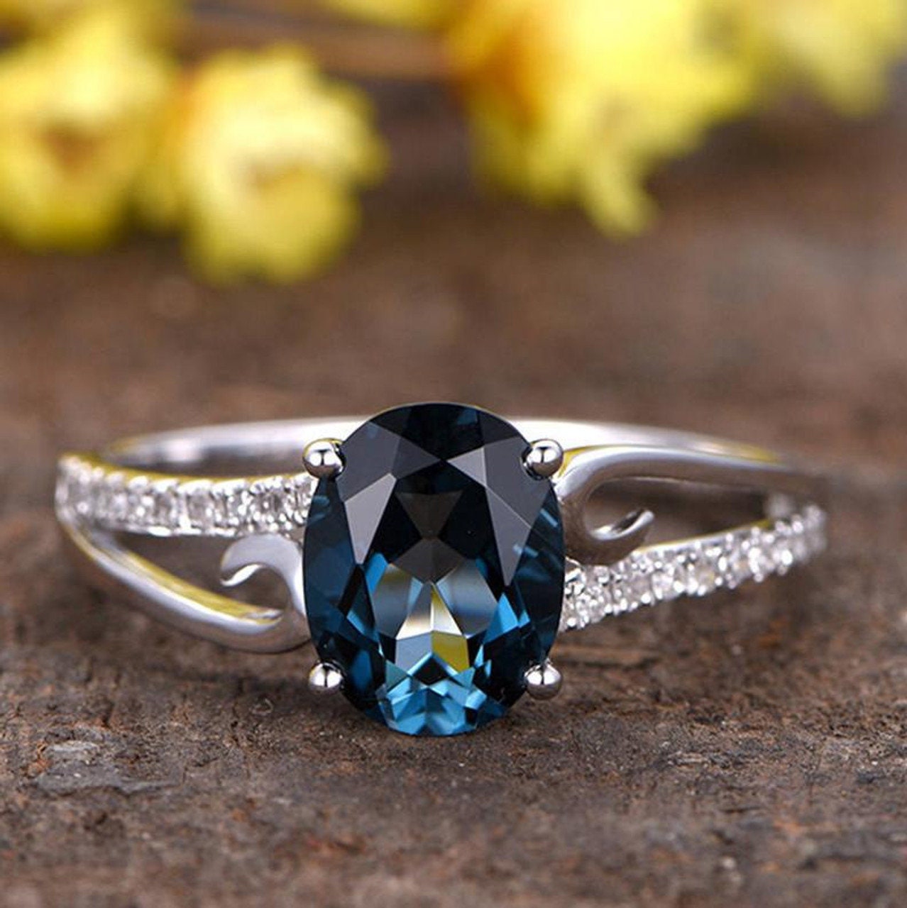 London Blue Topaz Oval Ring - Natural Gemstone in 14K Solid Gold - Perfect Gift for Mom