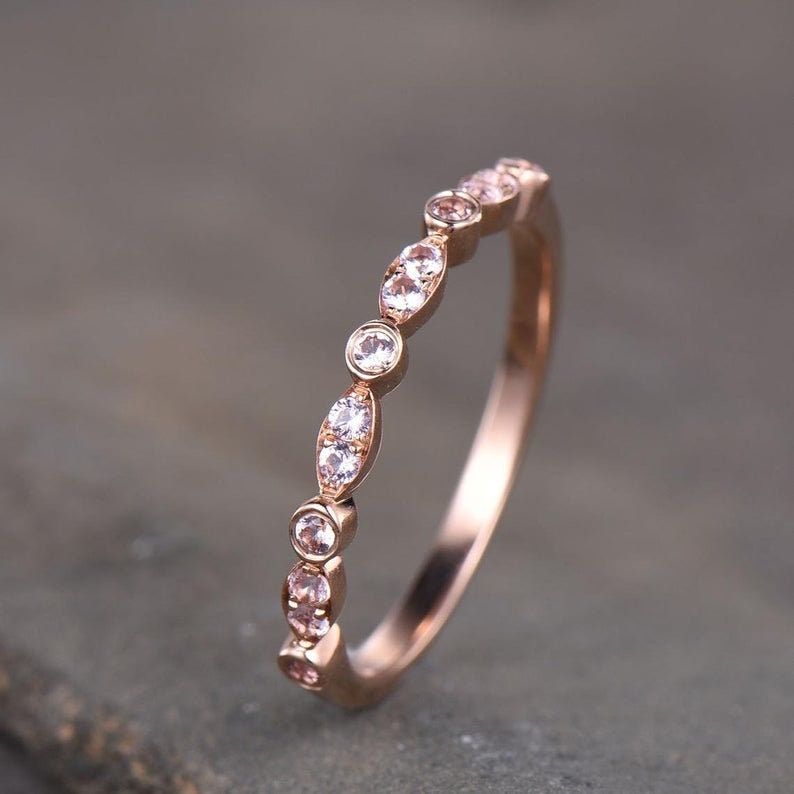 Morganite Rose Gold Eternity Band | Stackable Wedding Ring | 14K Rose Gold Vermeil
