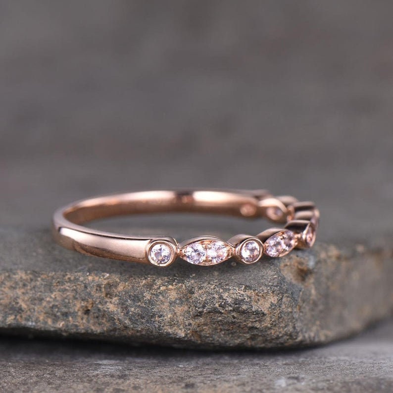 Morganite Rose Gold Eternity Band | Stackable Wedding Ring | 14K Rose Gold Vermeil