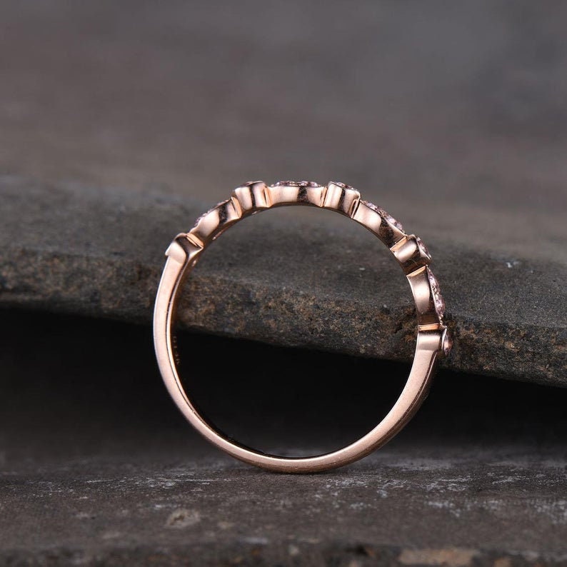 Morganite Rose Gold Eternity Band | Stackable Wedding Ring | 14K Rose Gold Vermeil