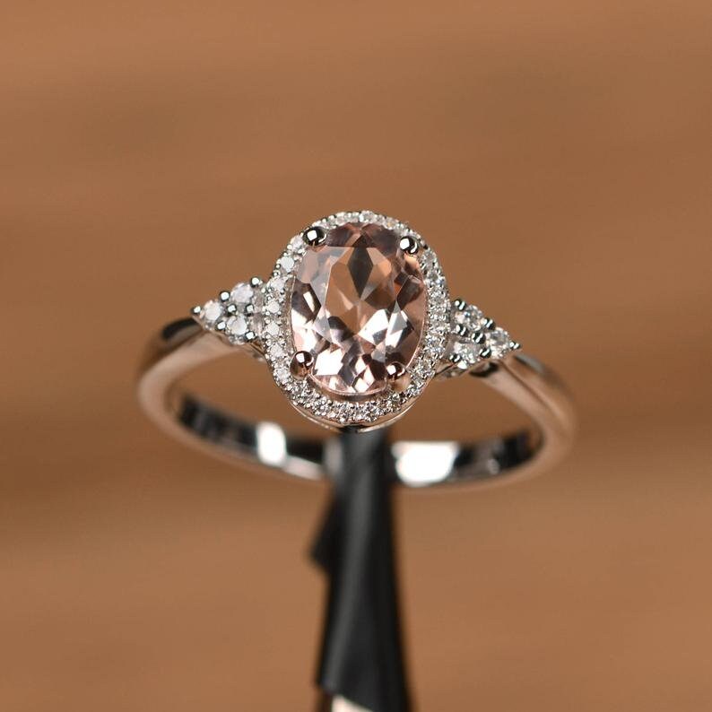Oval Morganite Engagement Ring, 14K Rose Gold,  Oval Morganite Ring, Engagement Rings For Women, Diamond Wedding Band,morganite gold