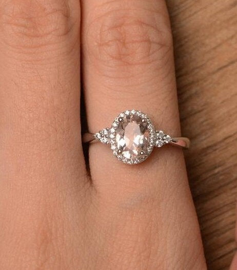 Oval Morganite Engagement Ring, 14K Rose Gold,  Oval Morganite Ring, Engagement Rings For Women, Diamond Wedding Band,morganite gold