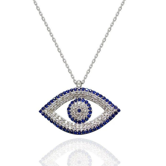 925 Diamond Evil Eye Necklace | Sapphire Necklace for Women | Mother's Day Gift | Evil Eye Pendant | Diamond Necklace | Hamsa Necklace