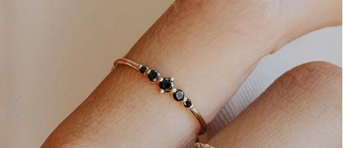 Dainty Black Onyx Ring-Small Stone Ring-Celestial Moon Ring-Sterling Silver Ring-Sterling Silver Ring-Rose Gold Ring-14K Solid Gold Rin