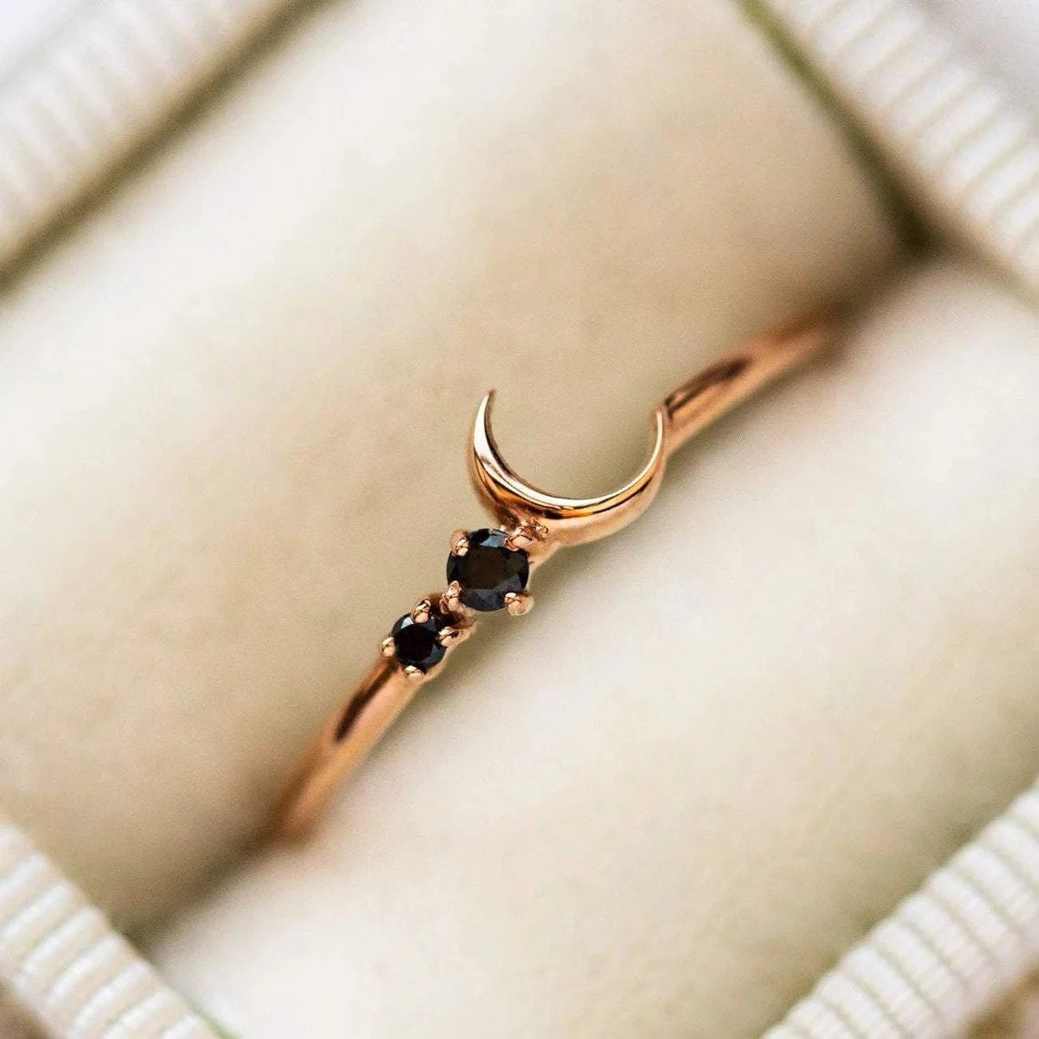 Moon Silver Ring, Rose Gold Moon Ring, Moon Ring, Black Onyx Ring, Gemstone Ring, Wedding Ring, Ring for Her, Ring for Friend