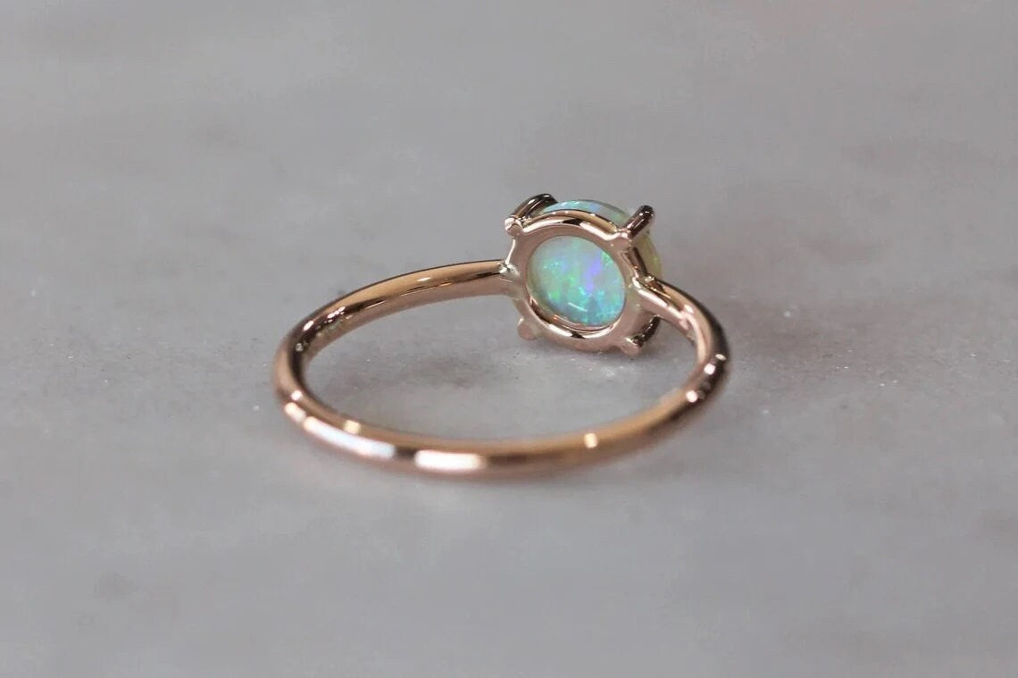 Natural Ethiopian Opal 14K Solid Gold Ring/Solitaire Anniversary Ring For Women/Minimalistic Style Gold Ring/October Birthstone/Gift For Her