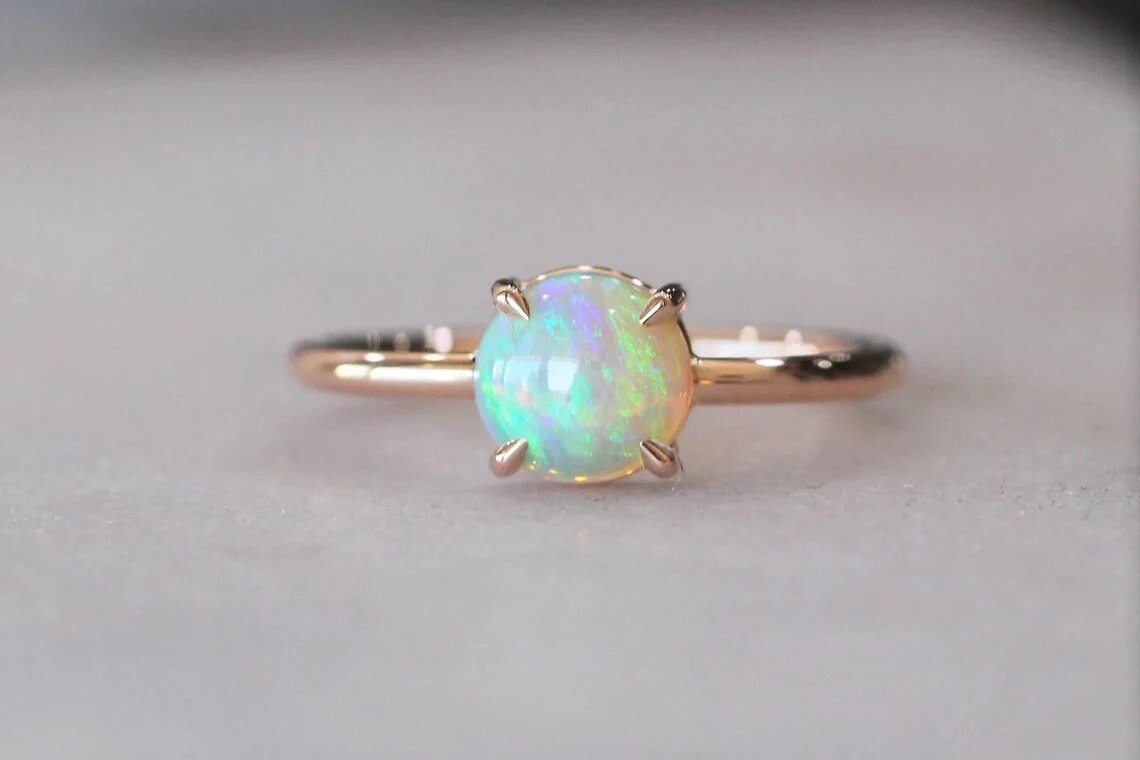 Natural Ethiopian Opal 14K Solid Gold Ring/Solitaire Anniversary Ring For Women/Minimalistic Style Gold Ring/October Birthstone/Gift For Her