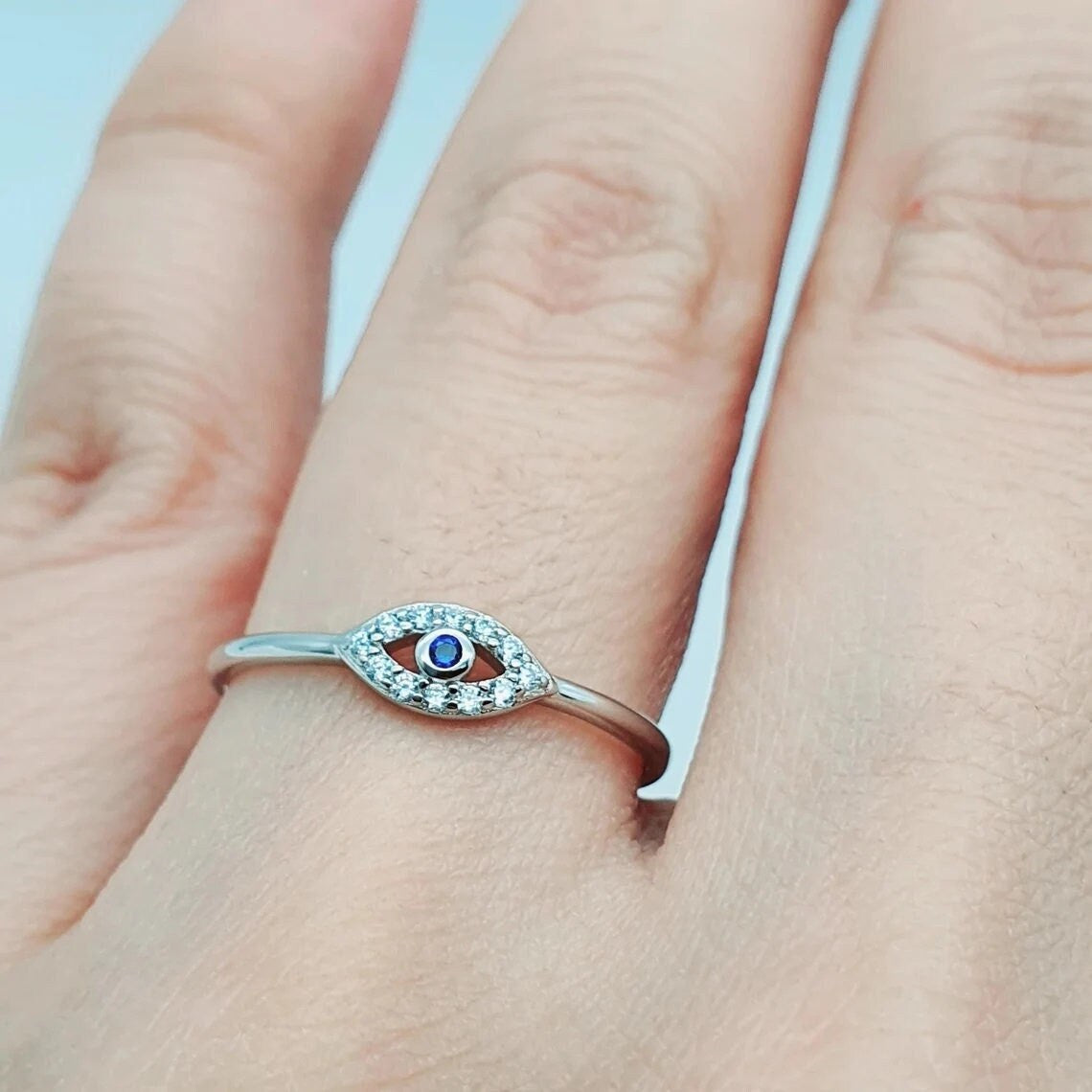 Dainty Evil Eye Stacking Ring, Gold Minimalist Ring, Simple Diamond Ring, Sterling Silver Ring, Thin Ring, Delicate Ring, Gift for her