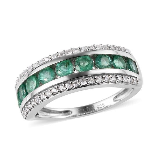 Vintage 3Ct Green Emerald And Diamond Halo Wedding Band Ring, 14K Gold Emerald Ring, Natural Green Emerald & Diamond Ring,