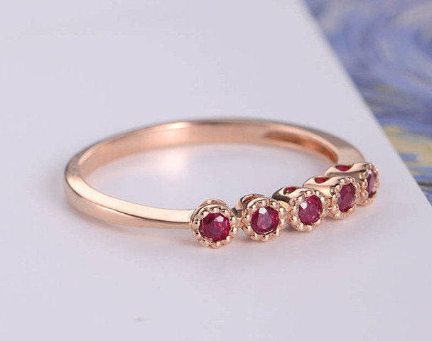 Ruby Dainty Baguette Stacking Ring, Gold Minimalist Ring, Simple Ruby Ring, Sterling Silver Ring, Thin Ring, Delicate Ring, Gift for Her