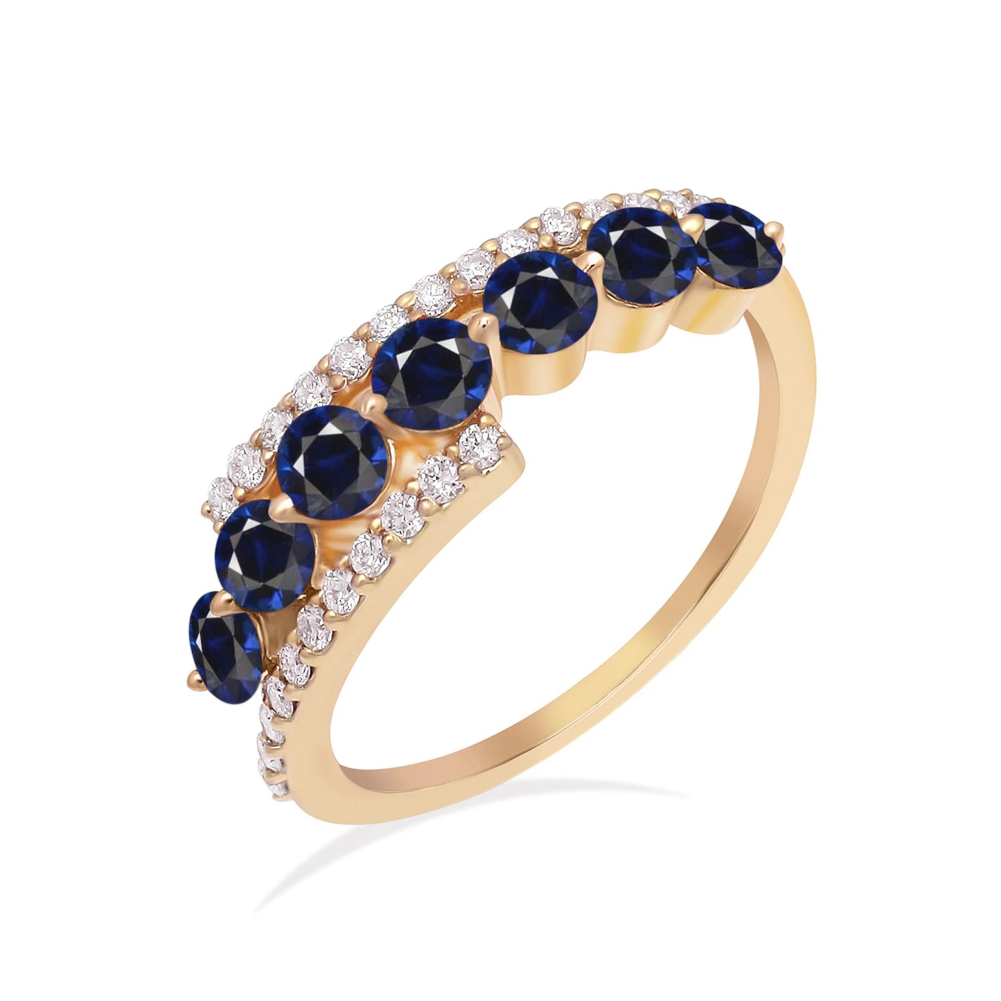 Blue Sapphire Diamond Ring: Sterling Silver September Birthstone