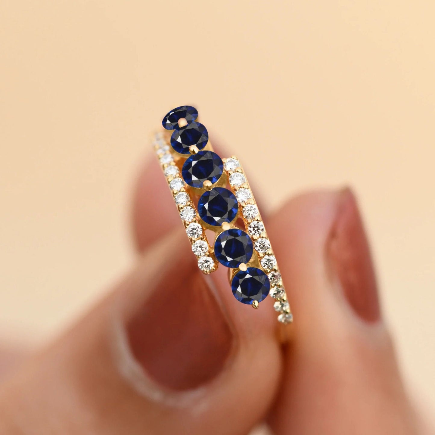 Blue Sapphire Diamond Ring: Sterling Silver September Birthstone