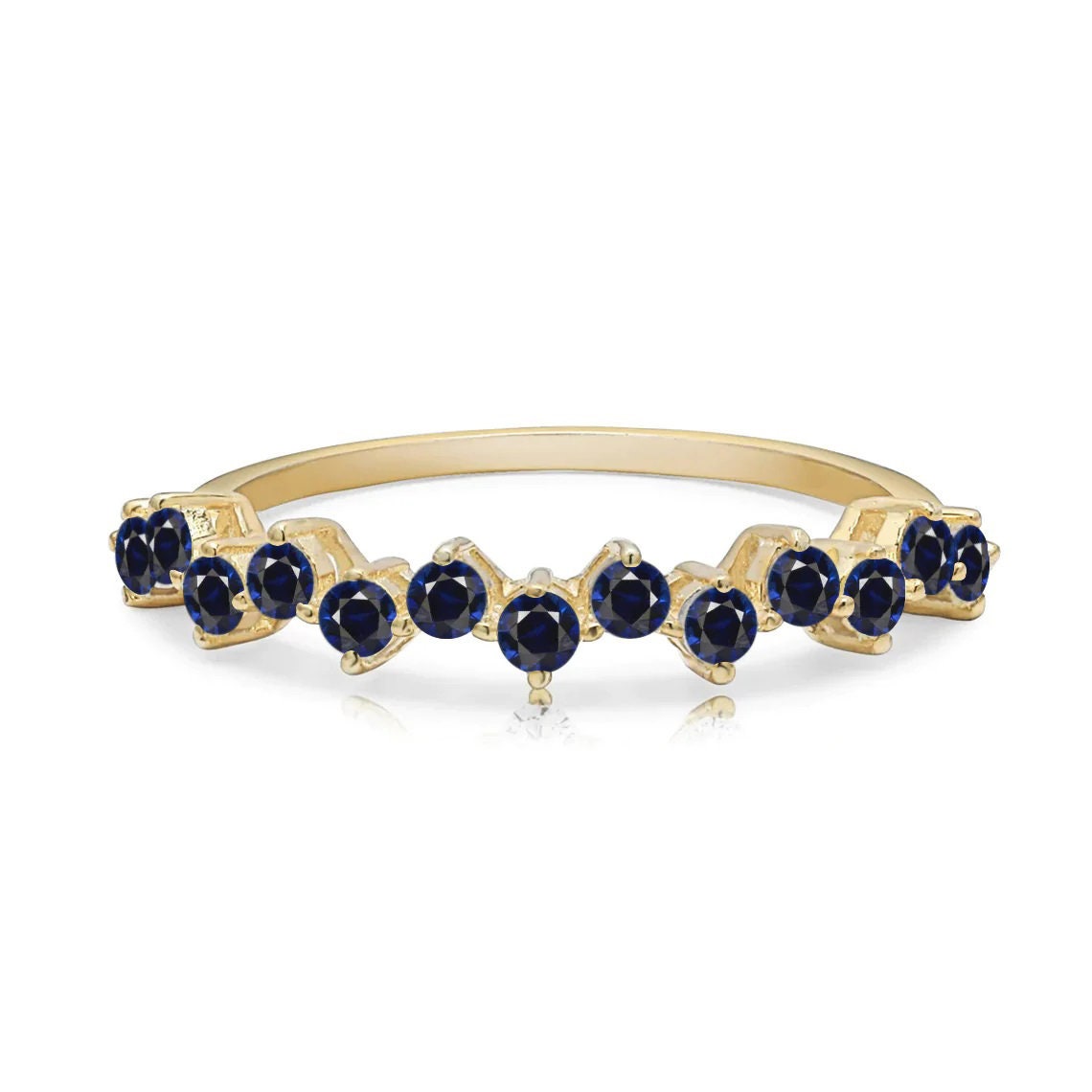 Blue Sapphire Half Eternity Band - Infinity Wedding Anniversary Ring