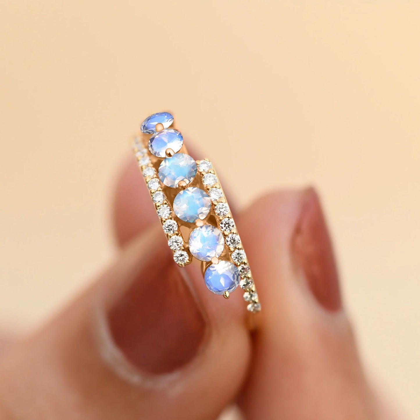 Antique dainty 14k yellow gold Victorian white opal promise ring for her, Small minimalist opal & diamond engagement ring, Anniversary ring