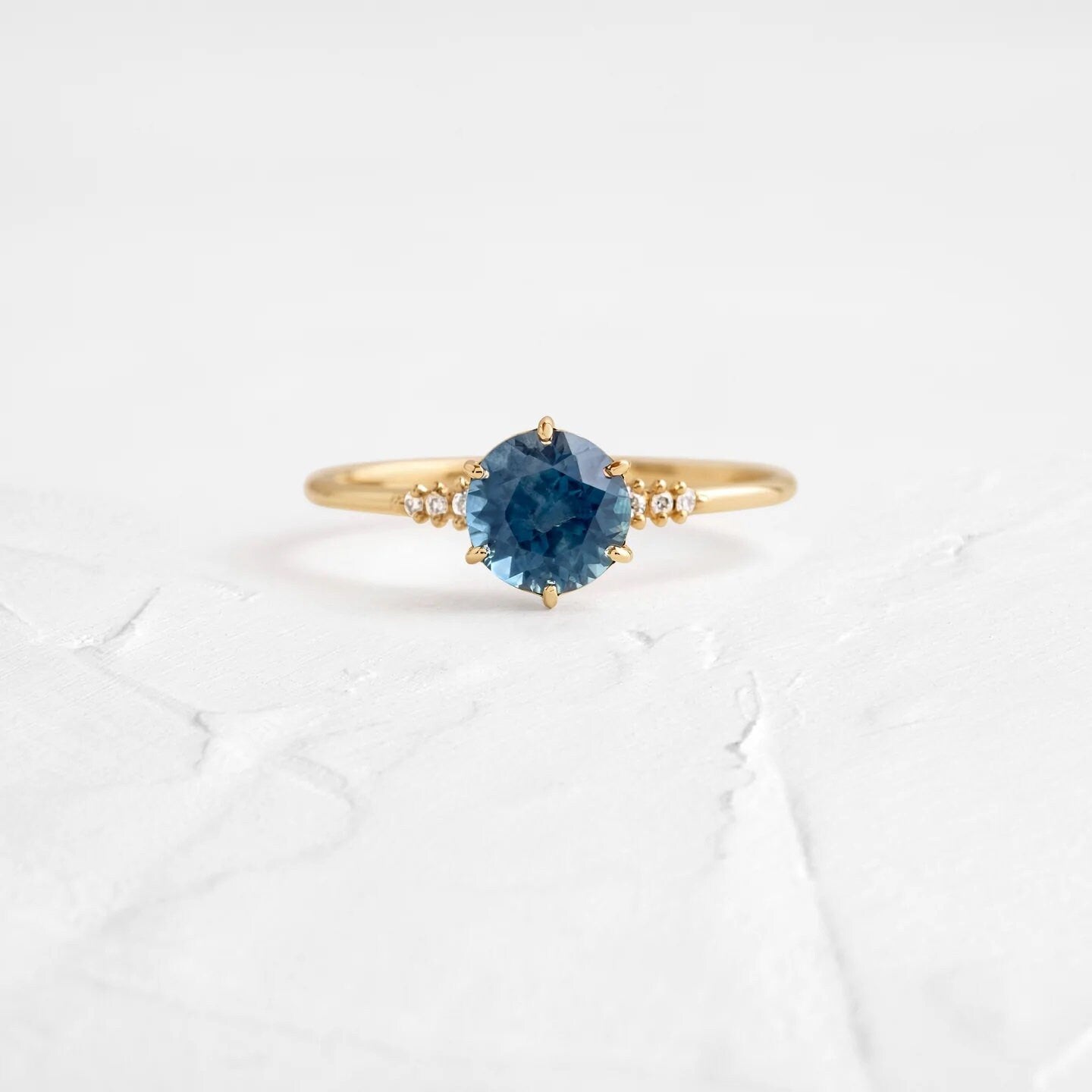 London Blue Topaz Ring | London Blue Topaz Engagement Ring | Round London Topaz White Gold Ring | London Topaz and Diamond Ring | 14K Gold