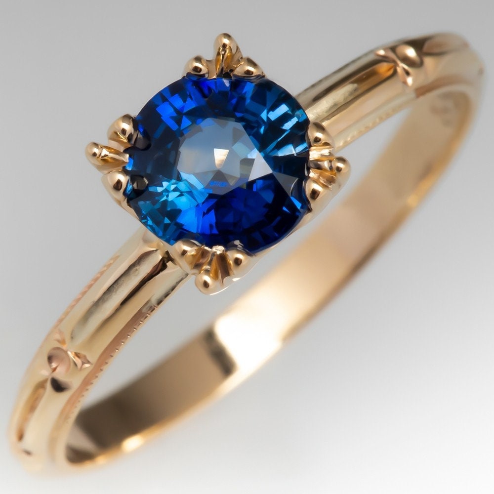 Round Cut Blue Sapphire Solitaire Ring Unique, September Birthstone, Blue Sapphire Engagement Ring, Blue Gemstone Anniversary Birthday Gift