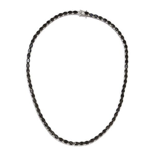 Black Onyx Sterling Silver Tennis Necklace: Oval Gemstone, Handmade