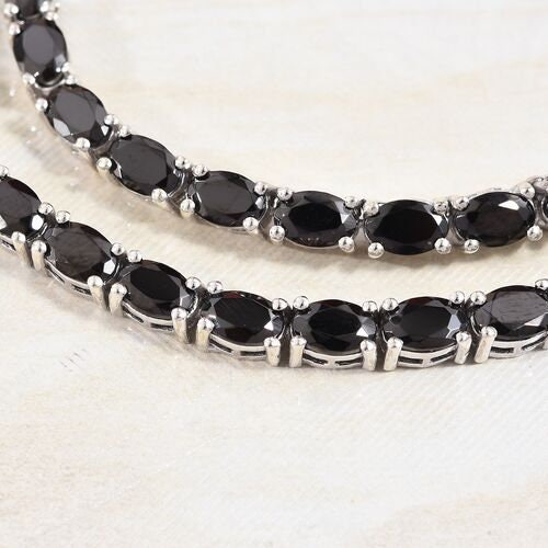Black Onyx Sterling Silver Tennis Necklace: Oval Gemstone, Handmade