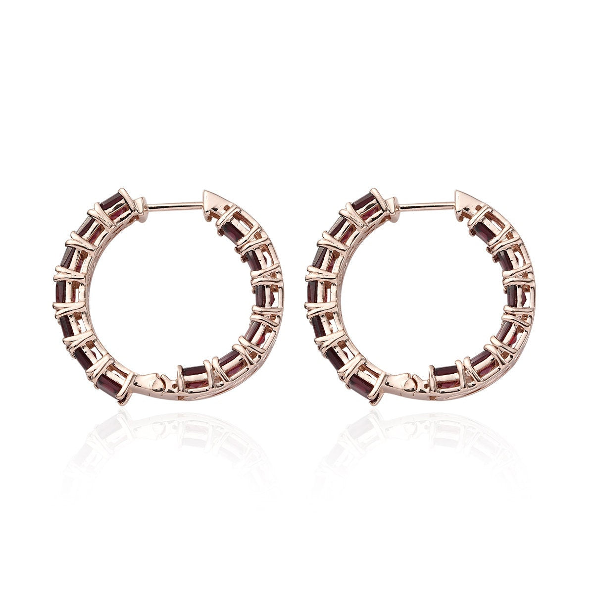 Garnet Hoop Earrings: 925 Sterling Silver, Red Gemstone