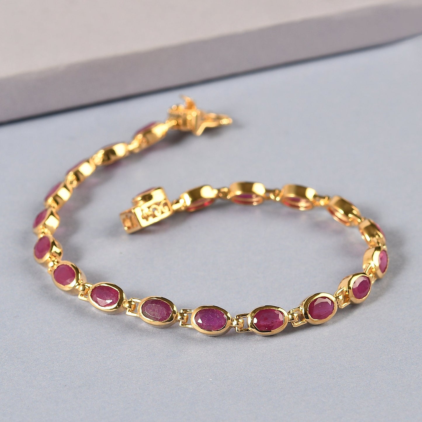 Ruby Bracelet, Natural Ruby Oval Tennis Bracelet in .925 Sterling Silver Yellow Gold Plated, July Birthstone, Red Ruby Bracelet for Her,