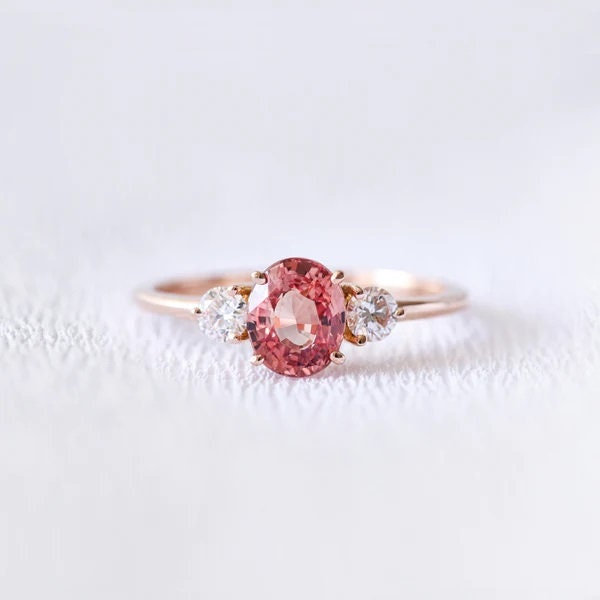 Pink Tourmaline 14K Gold Ring: Diamond Accent Solitaire