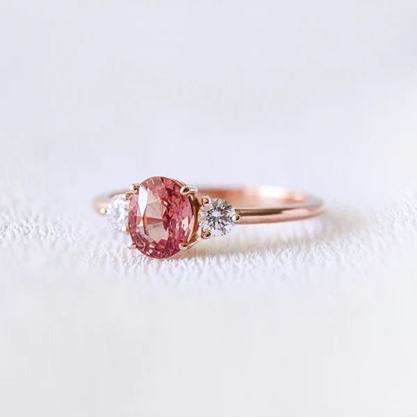 Pink Tourmaline 14K Gold Ring: Diamond Accent Solitaire