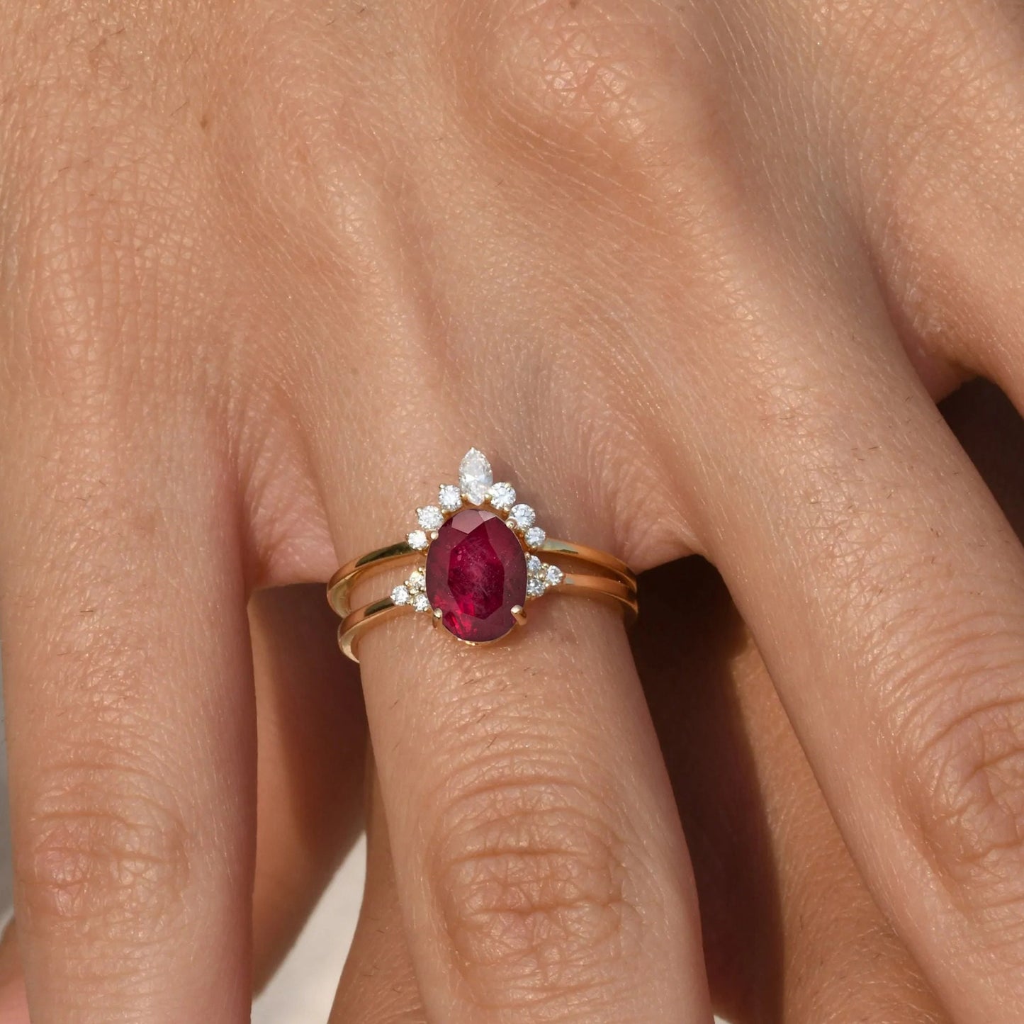 Anniversary Gift for Wife - Oval Ruby Diamond Ring