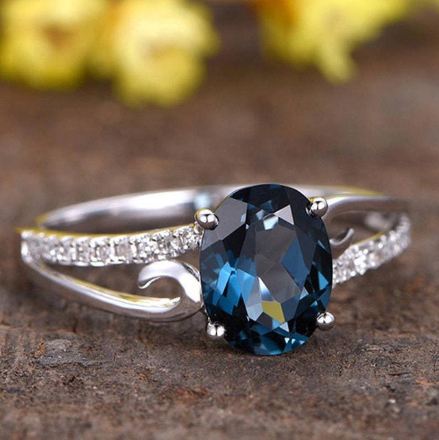 London Blue Topaz Oval Ring - Natural Gemstone in 14K Solid Gold - Perfect Gift for Mom