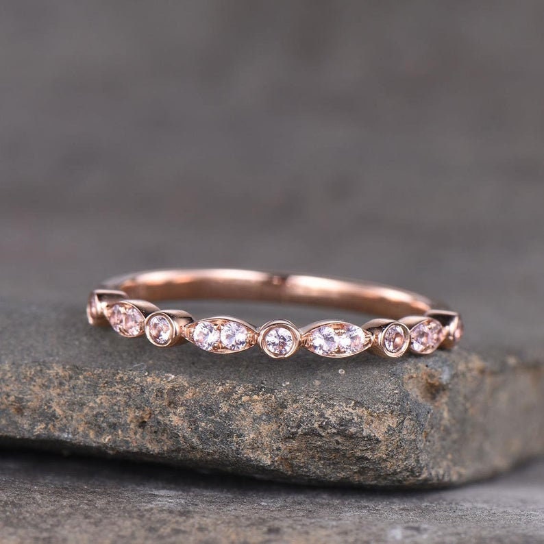 Morganite Rose Gold Eternity Band | Stackable Wedding Ring | 14K Rose Gold Vermeil