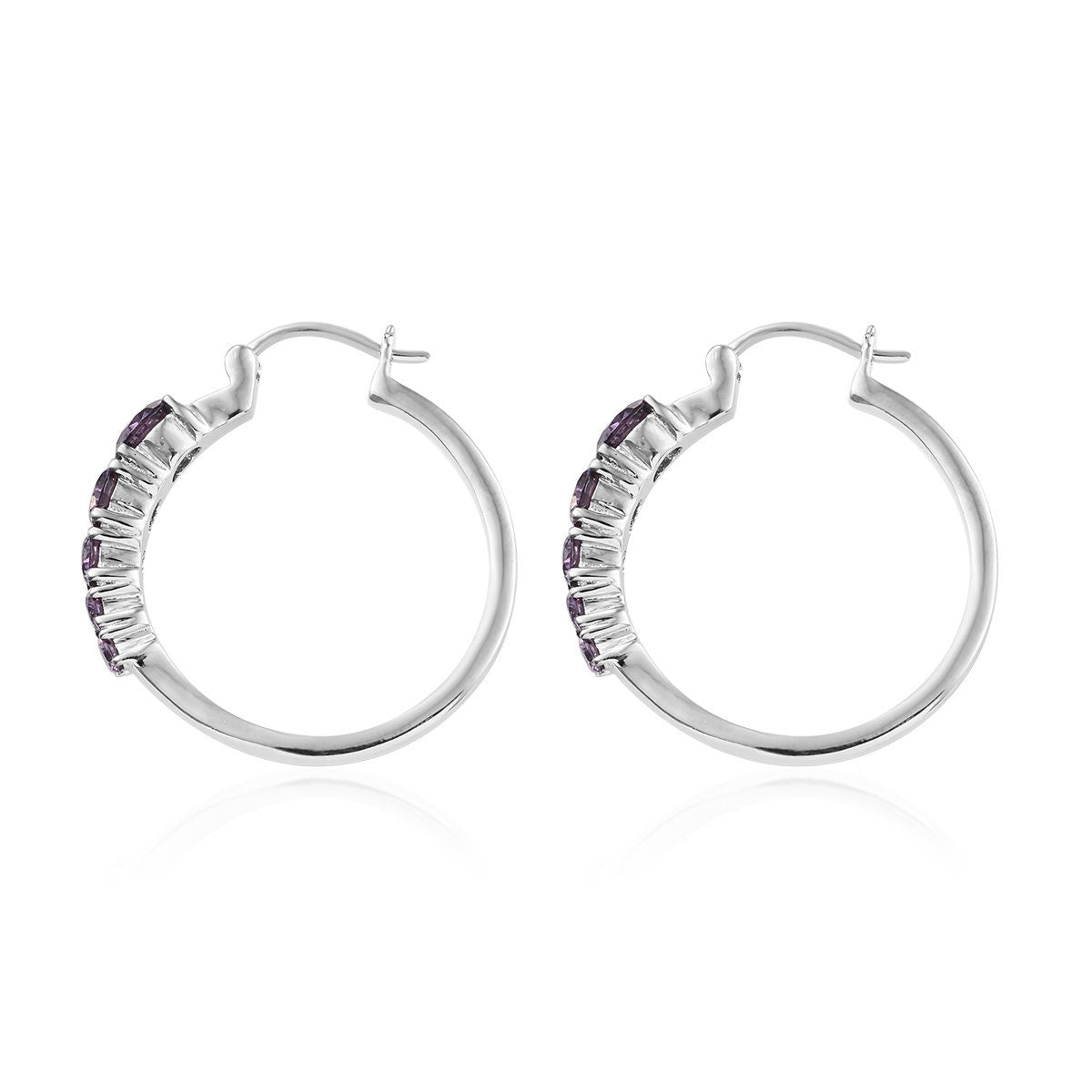 Genuine Amethyst Hoop Silver Earrings - Natural Purple Gemstone Jewelry