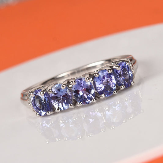 Natural Tanzanite Ring, 925 Sterling Silver, 14K Rose Gold Vermeil, Three Stone Ring, December Birthstone, Proposal Ring, Bridal Silver Ring