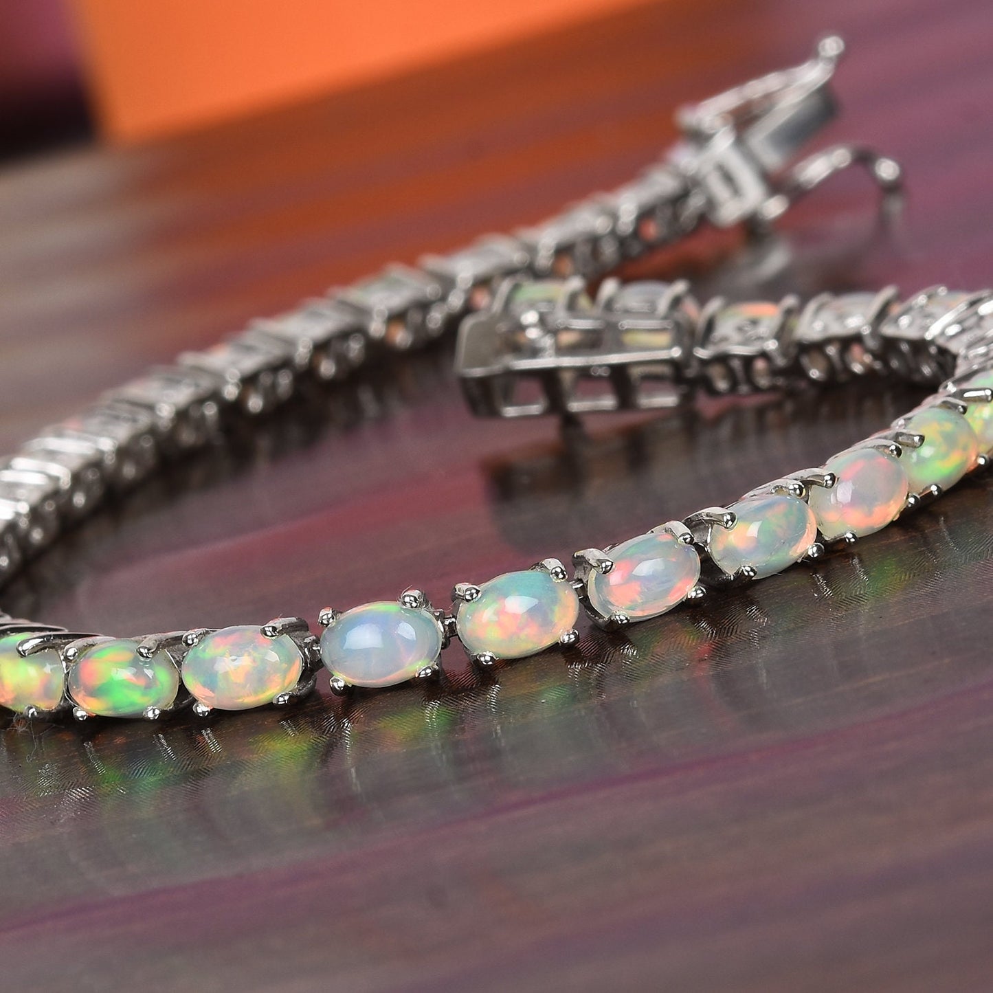 October Birthstone Bracelet - Fire Opal 925 Silver Tennis Bracelet