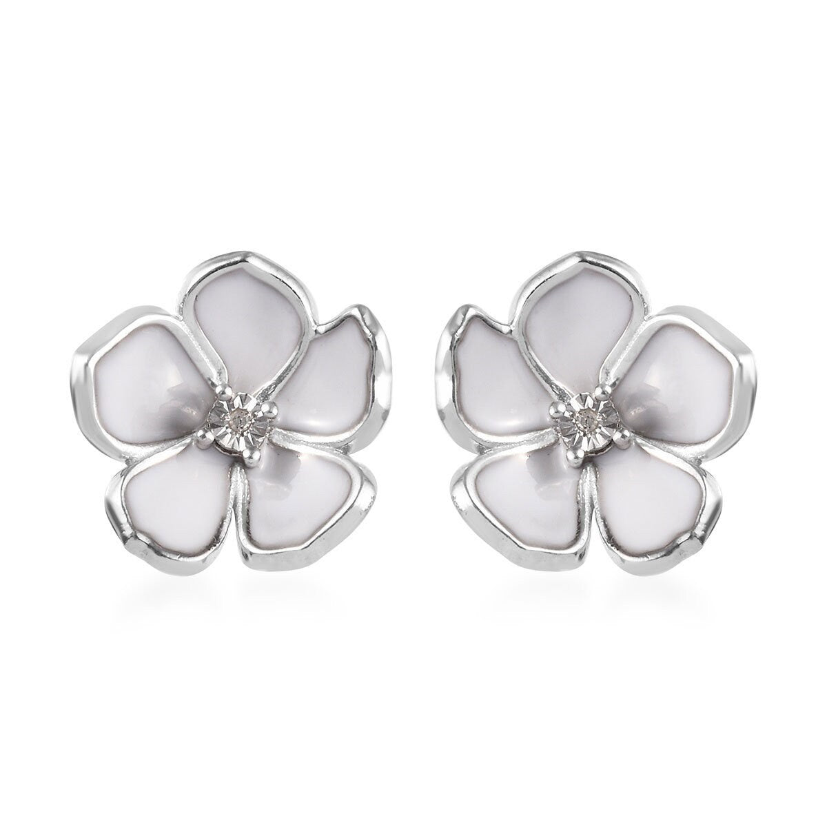 Sterling Silver White Flower Earrings , Little Flowers Studs, White Enamel Flower Stud Earrings, Sakura Studs, Minimalist Studs For Woman