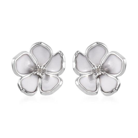 Sterling Silver White Flower Earrings , Little Flowers Studs, White Enamel Flower Stud Earrings, Sakura Studs, Minimalist Studs For Woman