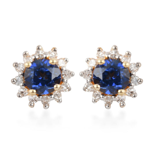 Tanzanite Earrings, Solid 14k Yellow Gold Tanzanite Diamond Halo Stud Earrings for Her, Violet Peach Gemstone Gold Earring, Anniversary Gift