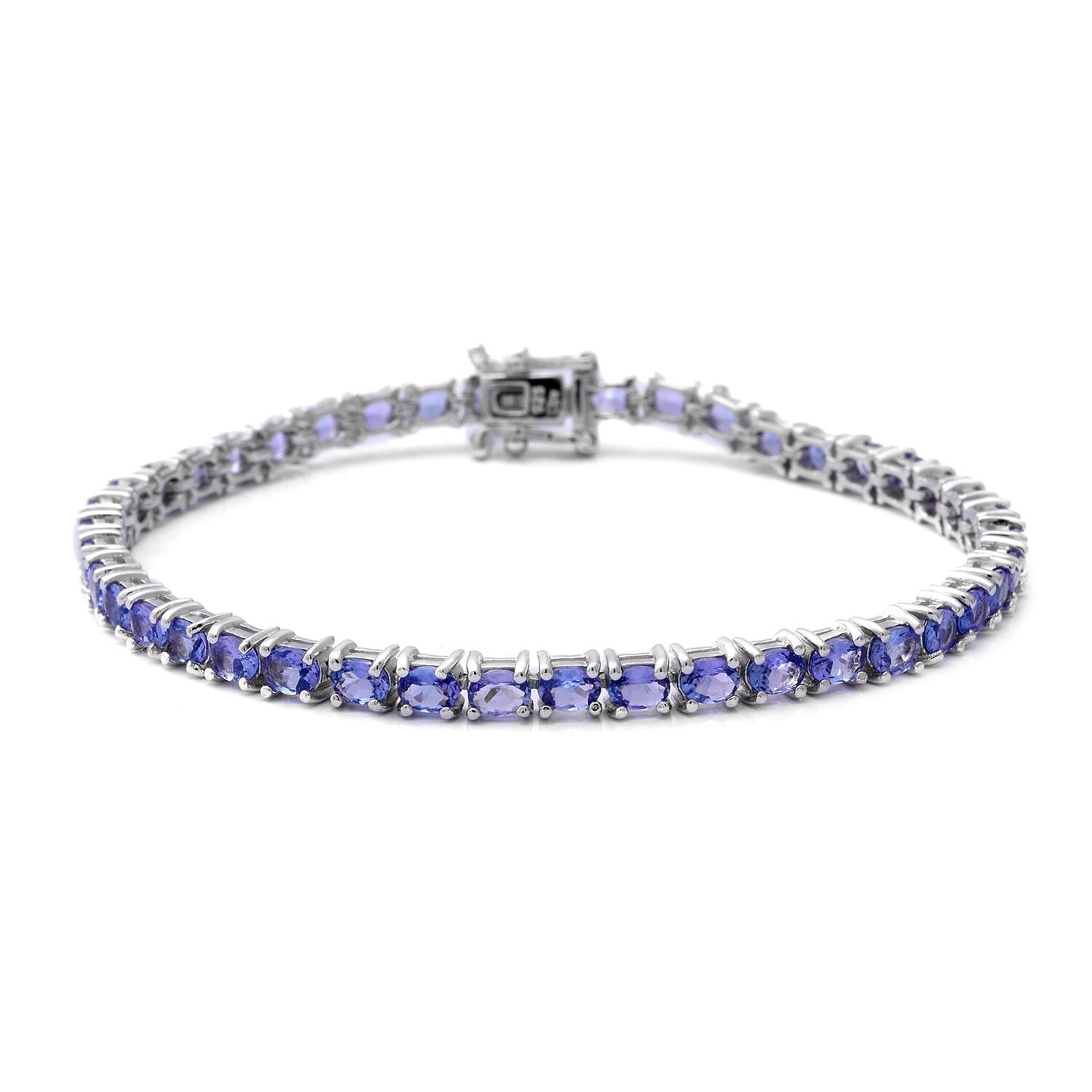Tanzanite Tennis Bracelet: .925 Sterling Silver Rhodium Plated