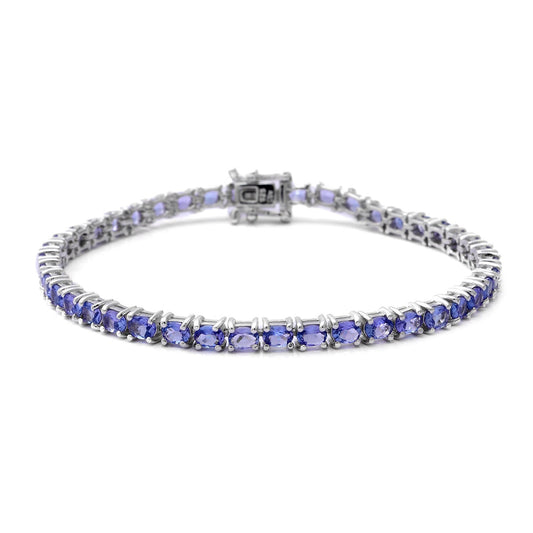 Tanzanite Tennis Bracelet: .925 Sterling Silver Rhodium Plated