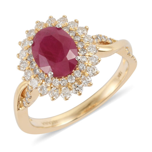 Unique Oval Ruby & Diamond Wedding Ring | Genuine Ruby Engagement Ring in White Gold | Gift for Her